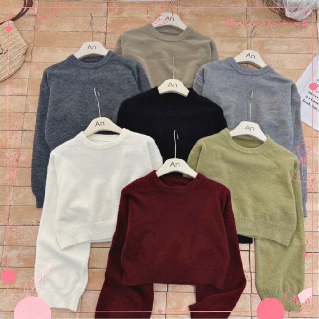 Áo Len Croptop Trơn Dài Tay Dáng Ngắn - Lụa là Việt Nam