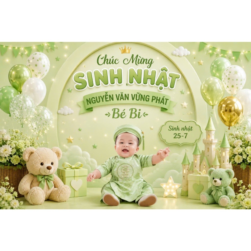Phông Nền Sinh Nhật Bé Trai Bé Gái thiết kế riêng, ghép ảnh bé