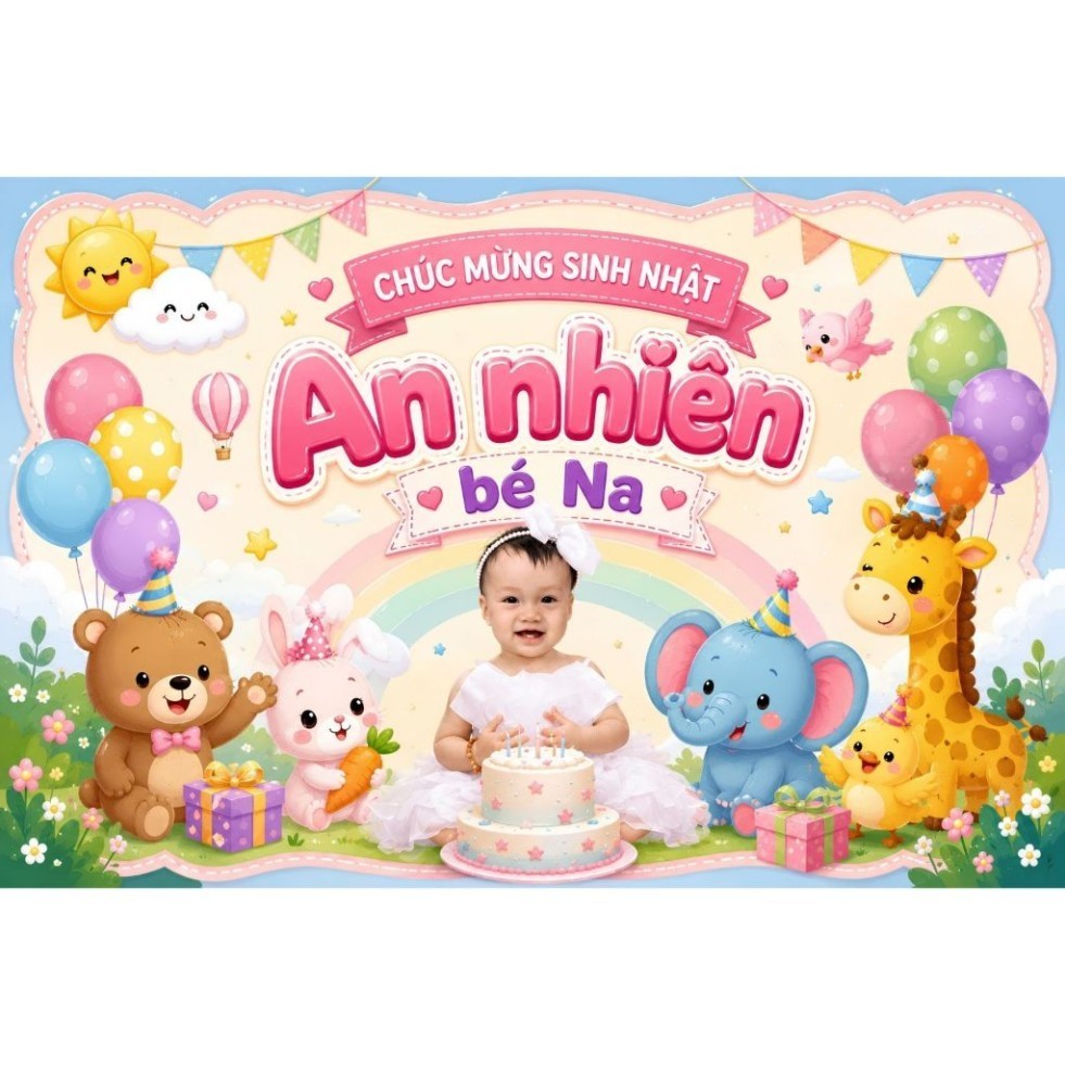 Phông Nền Sinh Nhật Bé Trai Bé Gái thiết kế riêng, ghép ảnh bé