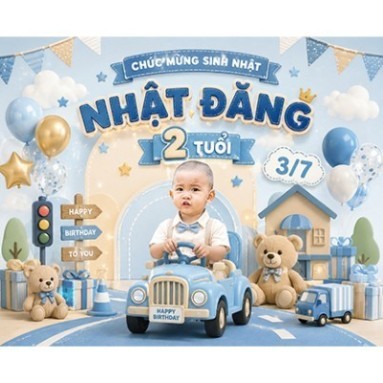 Phông Nền Sinh Nhật Bé Trai Bé Gái thiết kế riêng, ghép ảnh bé