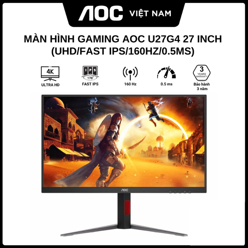 Màn Hình Gaming AOC U27G4 27 inch Dual Refresh Rate (UHD/Fast IPS/160hz/0.5ms) - Hàng Chính Hãng