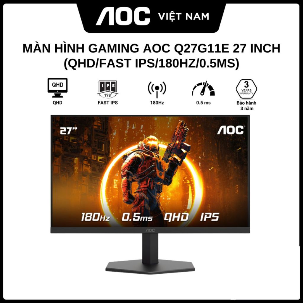Màn Hình Gaming AOC Q27G11E 27 inch (QHD/FAST IPS/180Hz/0.5ms) - Hàng Chính Hãng