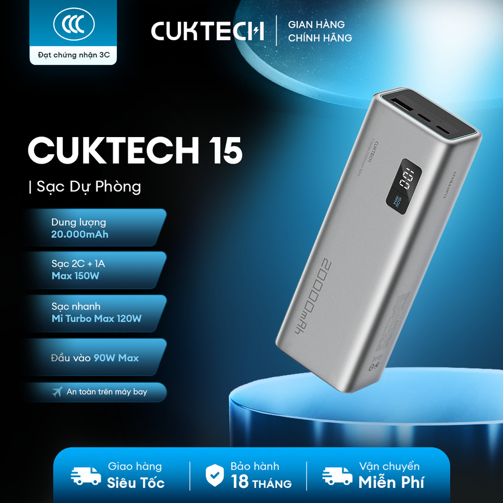 CUKTECH 15 SERIES Sạc Di Động 2C1A  | Bảo Hành 18 Tháng PB200U PB200P PB200 PB150S