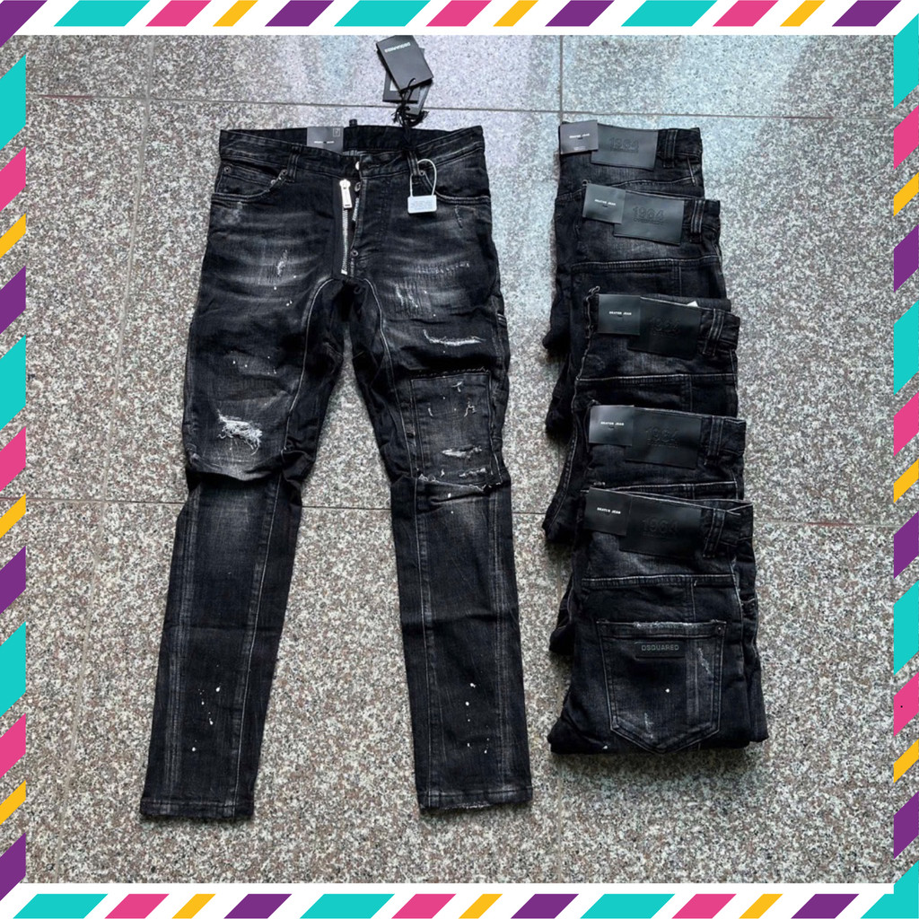 { ÔNG CHÚ AMIRI } Quần jean Nam Fom Biker Lệch Kể Xám Cổ Ngắn Biker Cạp Đi Lượn