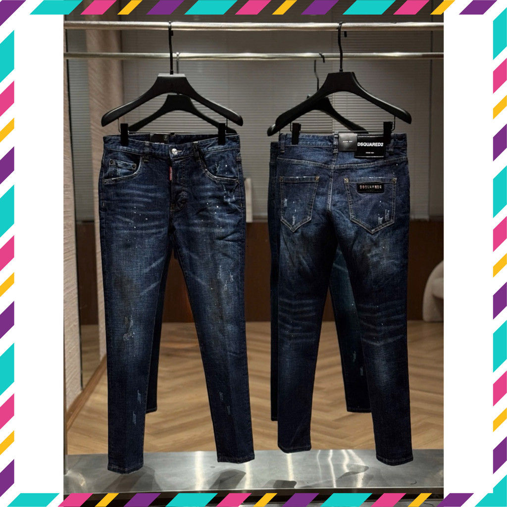 { ÔNG CHÚ AMIRI } Quần Jean Nam DSQ Xanh Logo Túi Sau Trắng Mát Cao Cấp Thêm Thân Adjusted