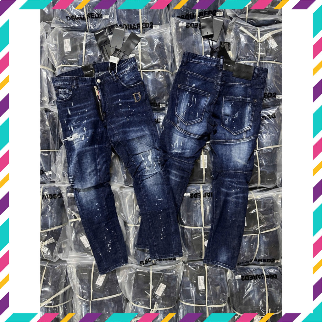 { ÔNG CHÚ AMIRI } Quần Jean Nam DSQ Biker Xanh Form Biker Cao Cấp Cho Nam Tóc Short