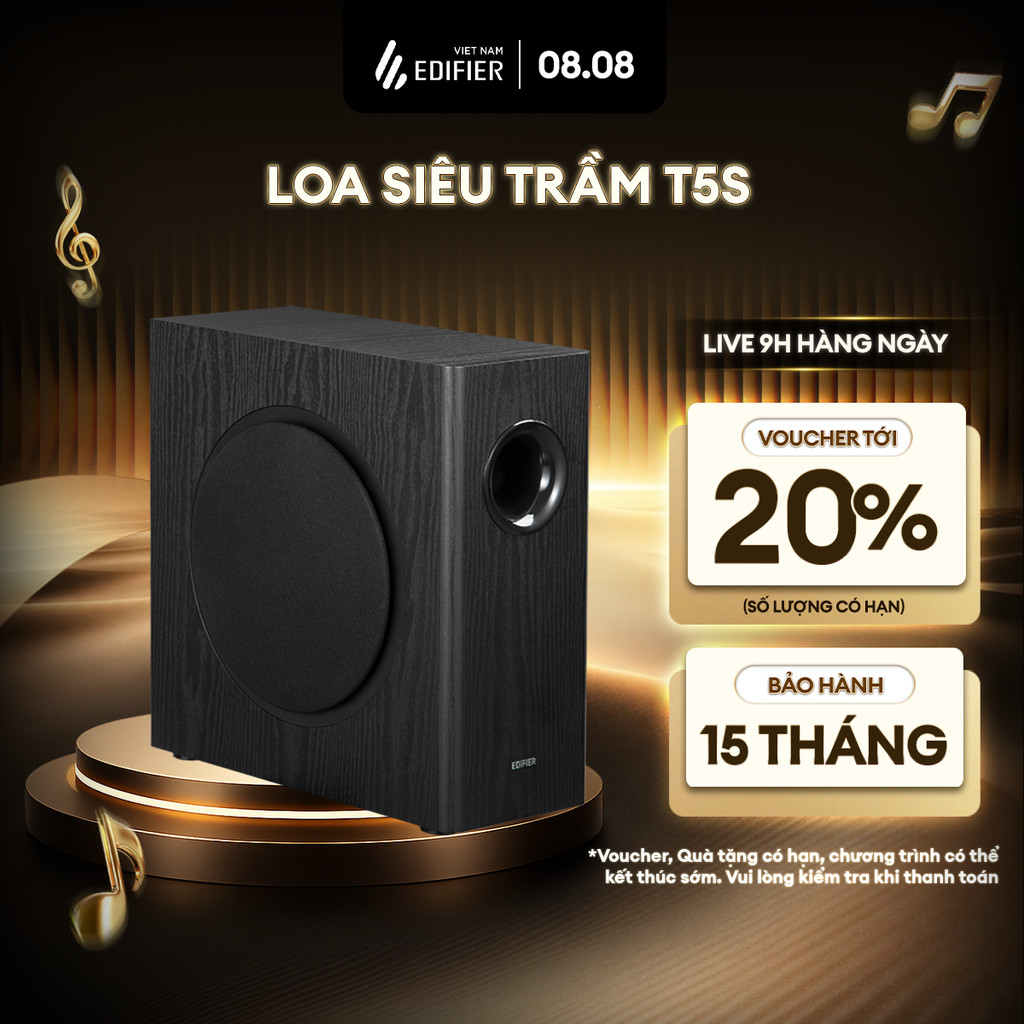 Loa Âm Trầm EDIFIER T5S | Công Suất Cực Đại 70W | Loa Bass 8 Inch | Khuếch Đại Âm Thanh Class D | Bảo Hành 15 Tháng
