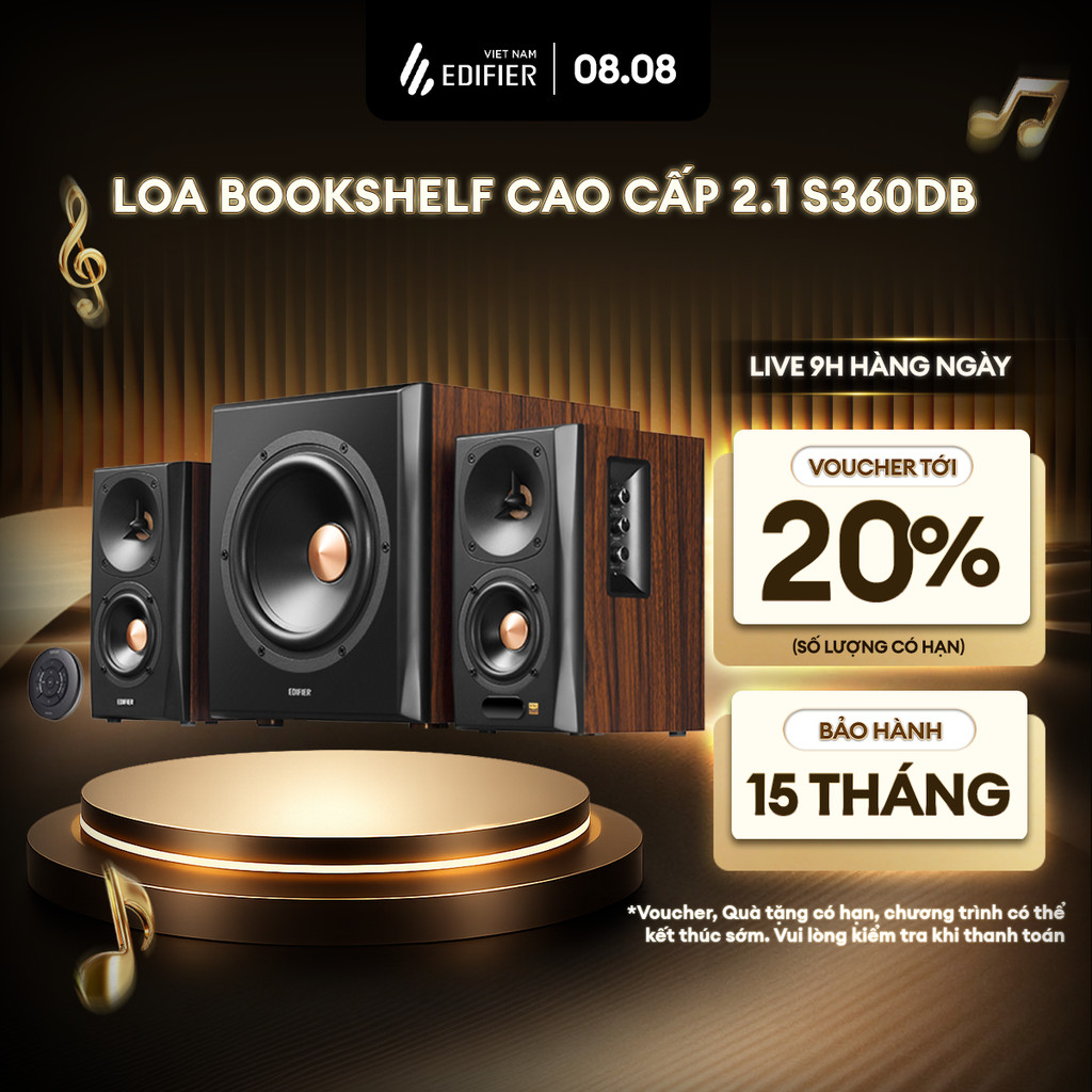Bộ Loa Bluetooth Bookshelf EDIFIER S360DB | Công Suất 155W |  Hi-Res Audio | Chipset DSP | Bảo Hành 15 Tháng