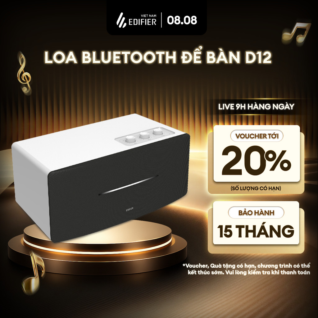 Loa Bluetooth Để Bàn EDIFIER D12 | Công Suất 70W | Vỏ Gỗ Chống Dội Âm | Âm Thanh Stereo | Bảo Hành 15 Tháng
