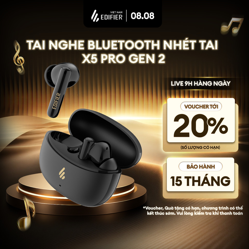 Tai Nghe Bluetooth Nhét Tai EDIFIER X5 PRO| Chống Ồn Chủ Động | Thời Gian Sử Dụng Tới 31H | Bảo Hành 15 Tháng