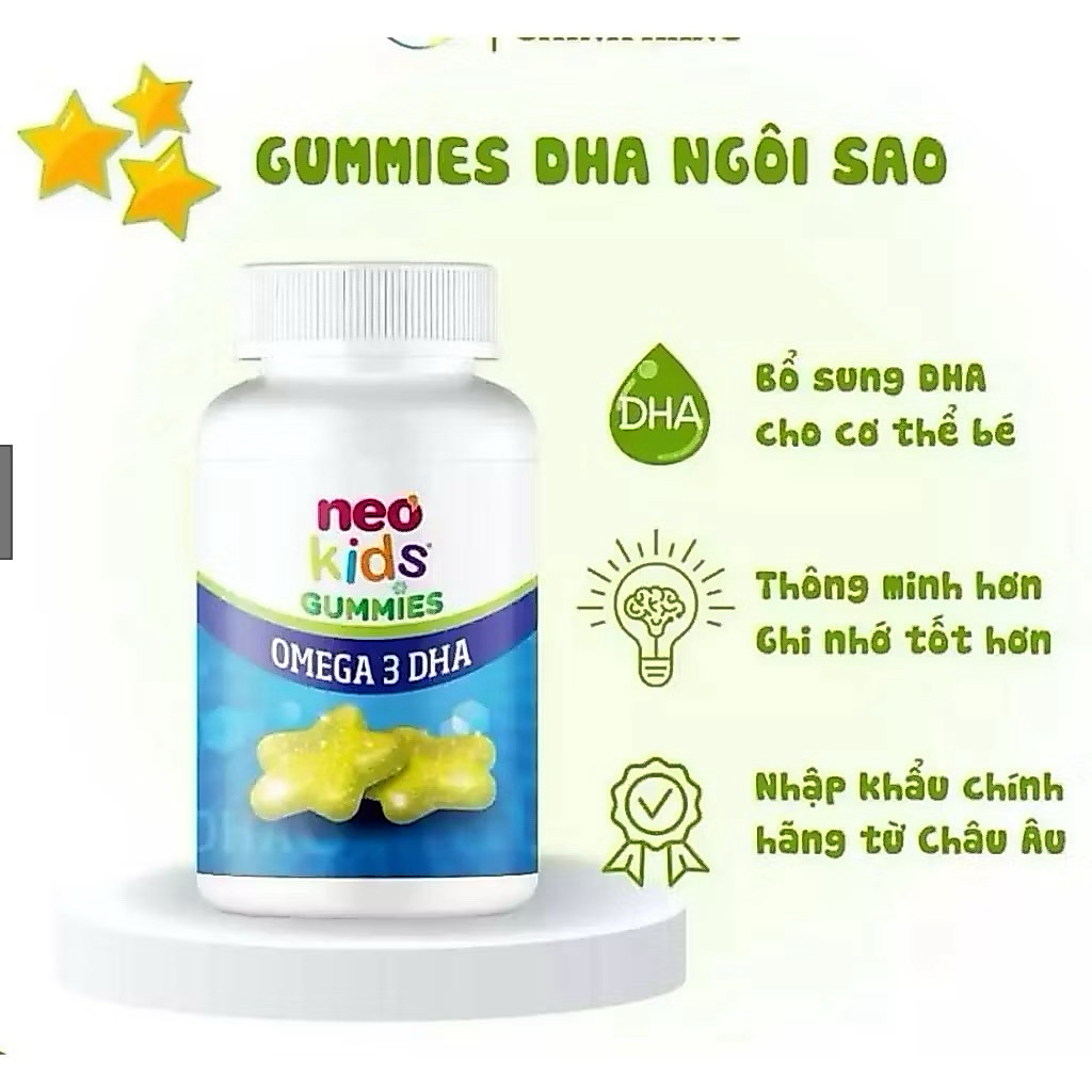 Neo kids Gummies Omega 3 DHA - cung cấp DHA vi tảo giúp bé thông minh hơn và cung cấp choline cho bé