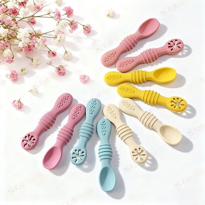 Set Thìa ăn dặm cho bé silicone siêu mềm chống hóc, Giúp bé tự lập,Dùng cho bé 6-12 Tháng KidsWorld