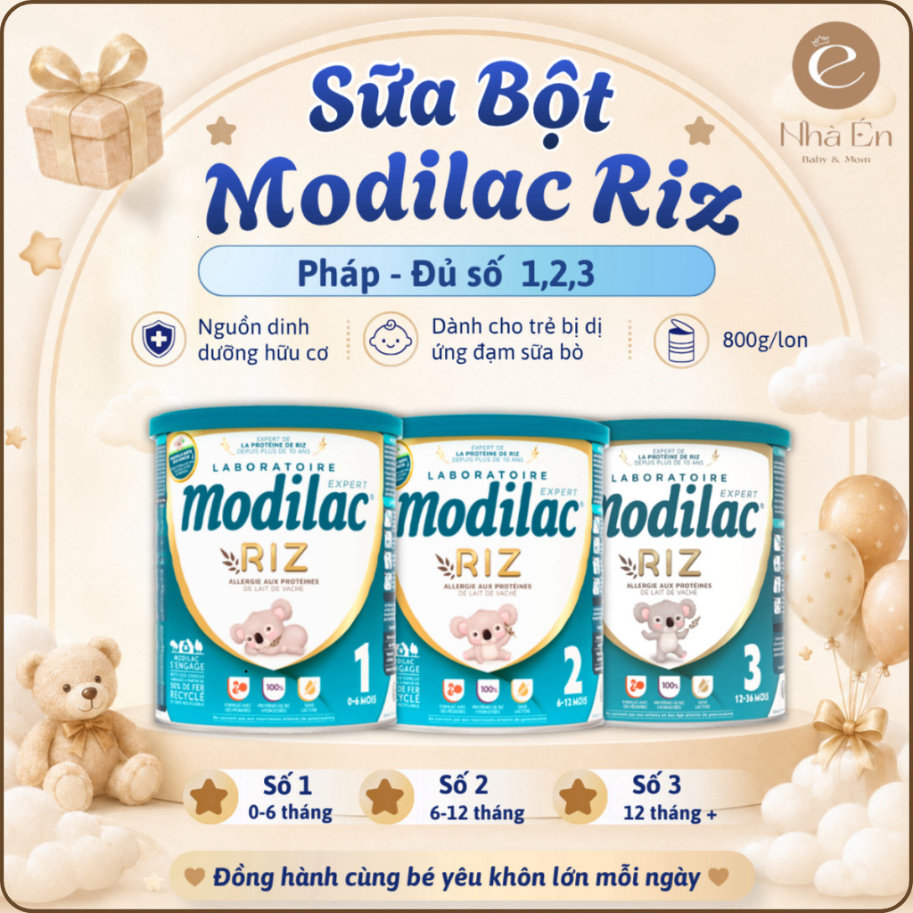 Sữa bột công thức Modilac Expert Riz số 1 2 3 lon 800g cho bé dị ứng đạm sữa bò, bất dung nạp lactos