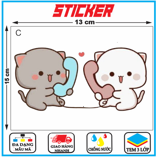 Hình Dán,Sticker Bubu, Dudu Cặp Đôi Tình Yêu Siêu Cute 15cm Chống Thấm Nước Trang Trí Che Vết Xước x