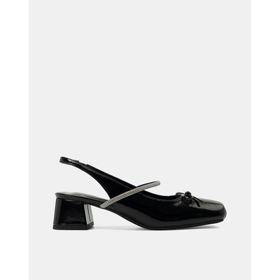 Giày Cao Gót Nữ 5cm Thời Trang JUNO Giày Cao Gót Slingback Phối Nơ Và Dây Kim Tuyến CG05172
