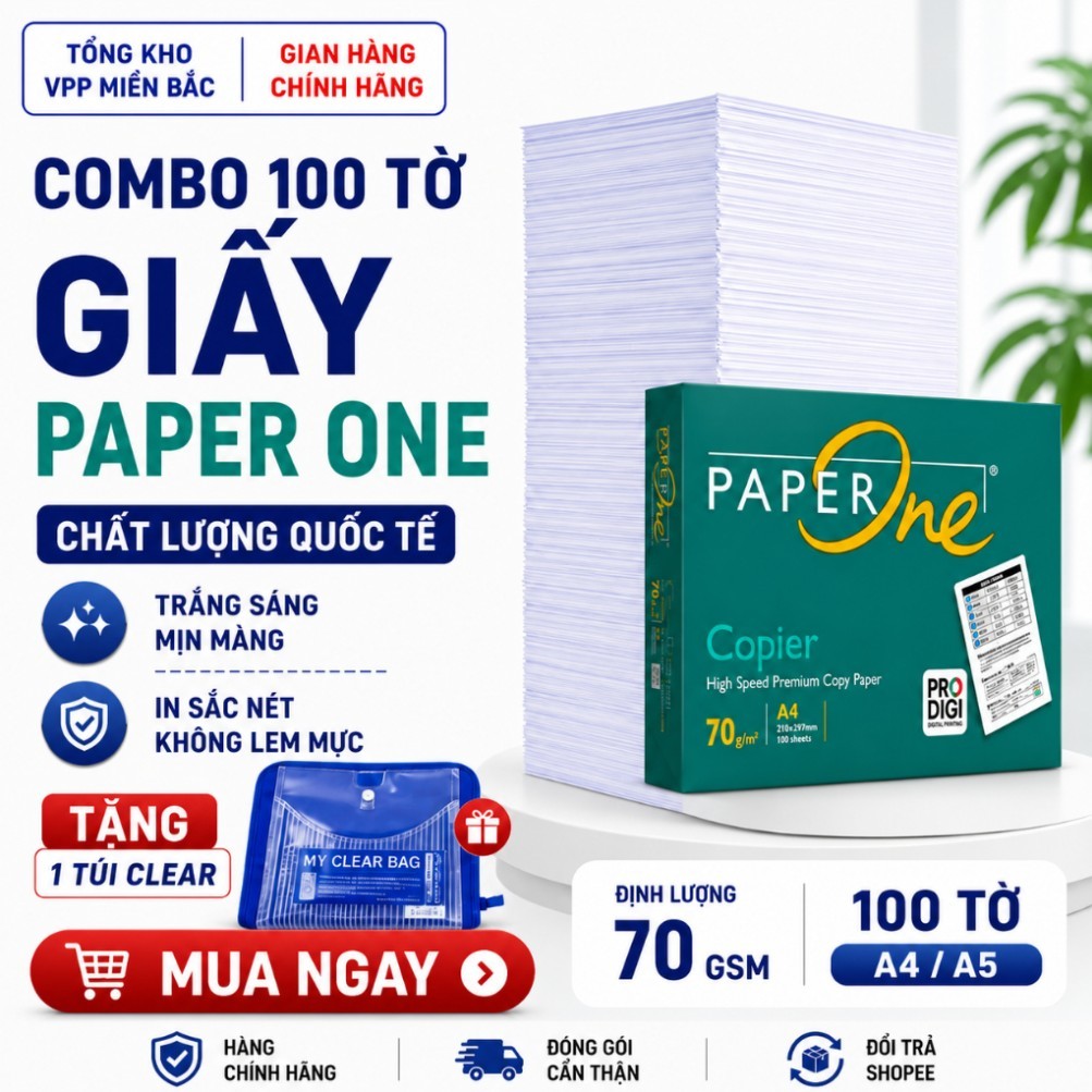[TẶNG 1 TÚI CLEAR] 100 Tờ Giấy Paper One A4/A5 Chính Hãng – Giấy In, Photo, Vẽ Mỹ Thuật, Giấy Văn Ph