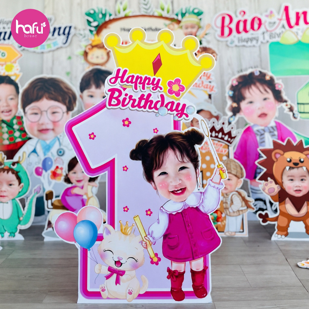Chibi Sinh Nhật Bé Gái Theo Số Tuổi Formex Cắt Viền – Standee Trang Trí Thôi Nôi, Sinh Nhật Cho Bé X