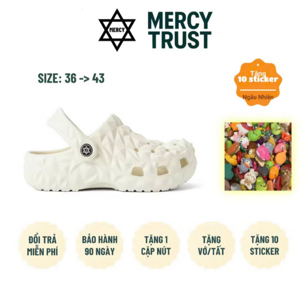 Dép Sục MERCY TRUST Kim Cương MC01 [Tặng 10 jitbitz 3d + Vớ ] Giày Xăng Đan Sầu Riêng Nguyên Khối Na