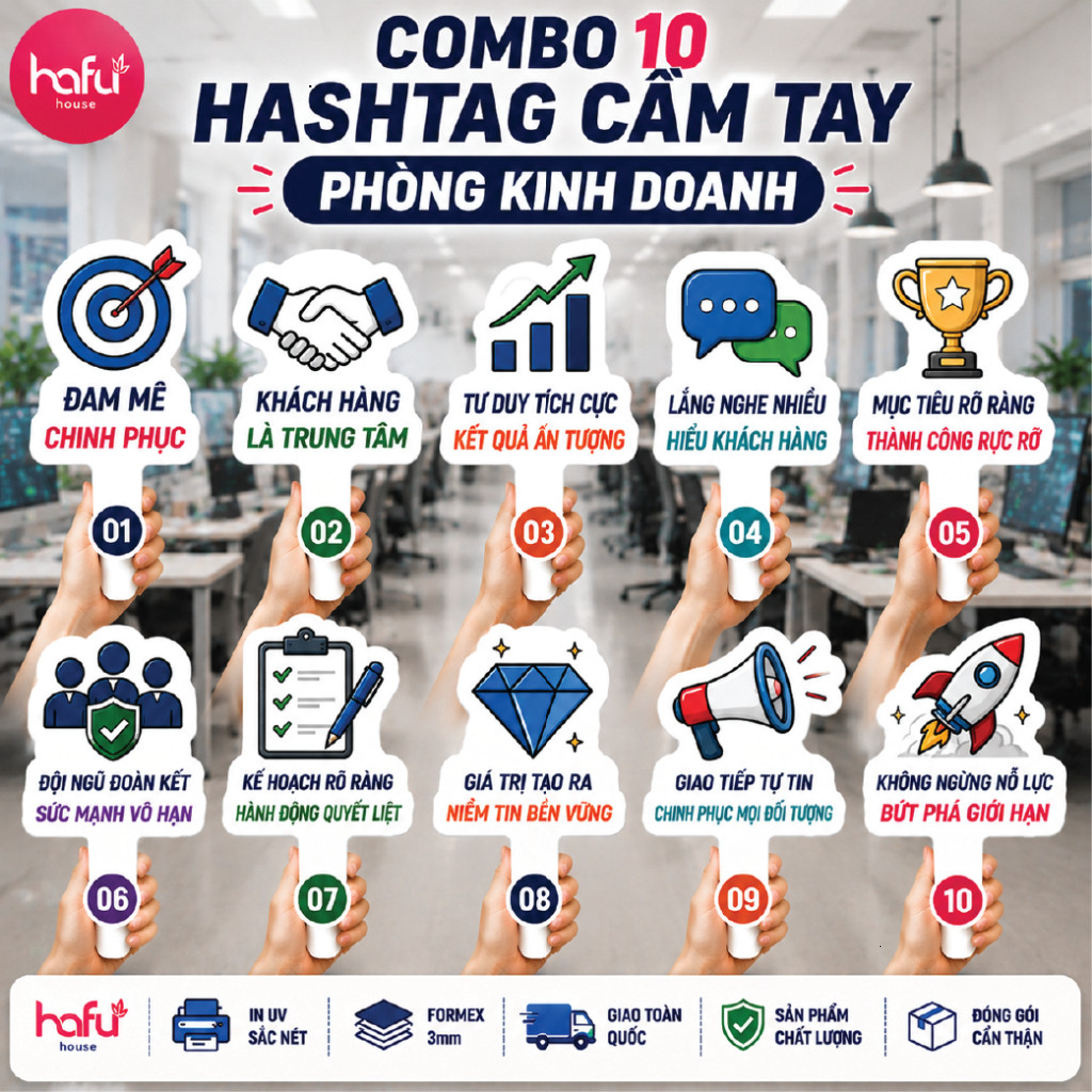 [HỎA HỐC HCM] Combo 11 Bảng chụp hình cầm tay - Hashtag team Team building HAFU HOUSE Xưởng SX Hafu 