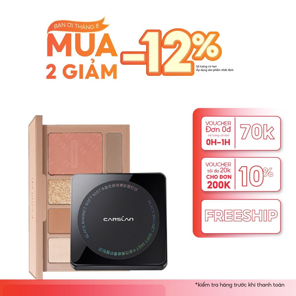 Combo bảng phấn mắt Carslan 10 ô đa sắc + phấn nén Carslan nền mịn, kiềm dầu hiệu quả 2025