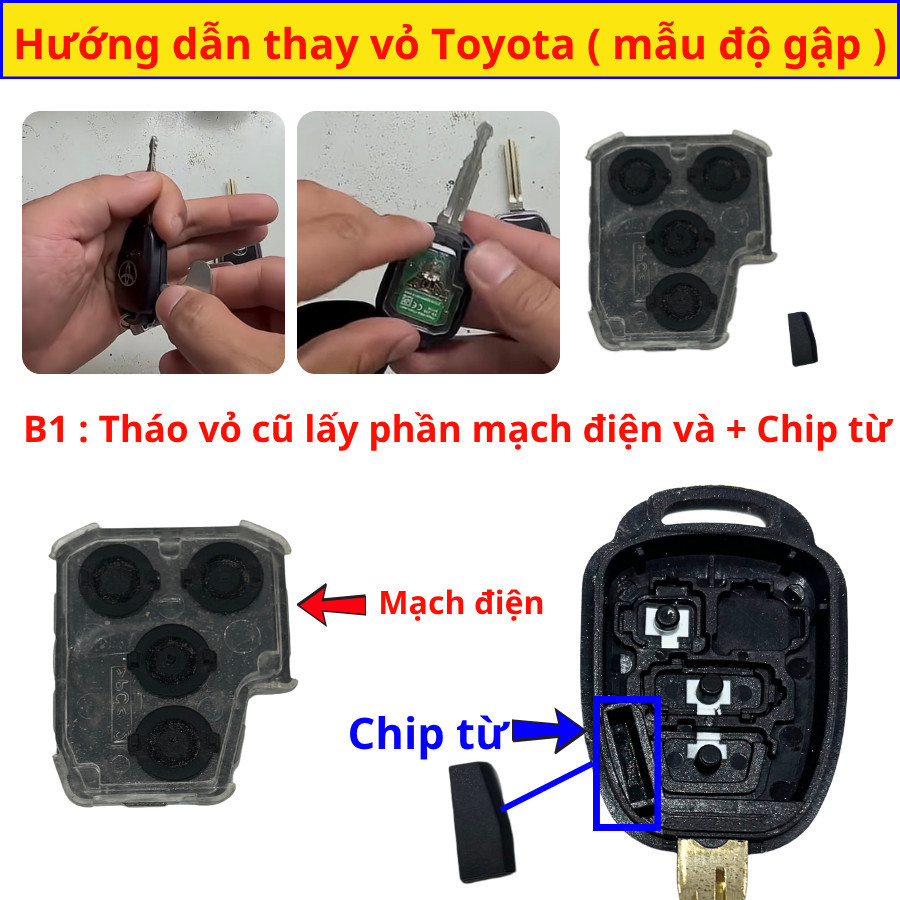 Vỏ Độ Gập Chìa Khoá remote Xe Toyota Vios Yaris Hiace cho đời xe 2015-2025 V703