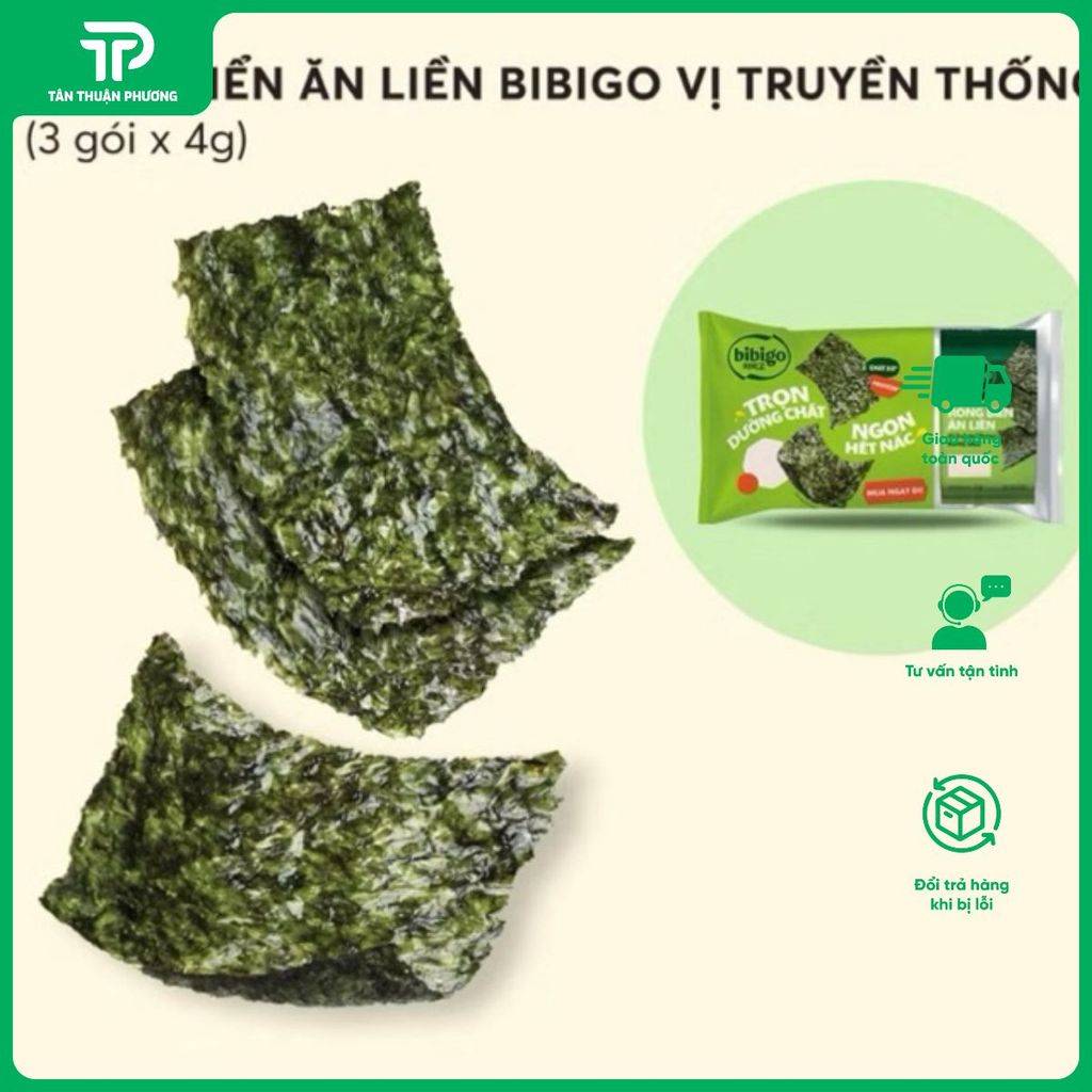 Combo 6 Lốc Rong Biển Ăn Liền Bibigo Vị Truyền Thống 4g x 3 Gói, Rong Biển Hàn Quốc