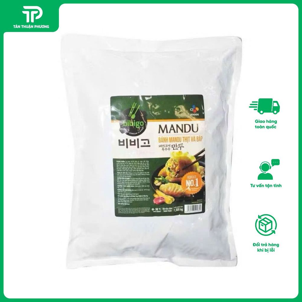 Bánh Mandu Bibigo CJ Nhân Thịt Bắp 1.5kg Hàn Quốc, Bánh Xếp Mandu Chiên Hấp