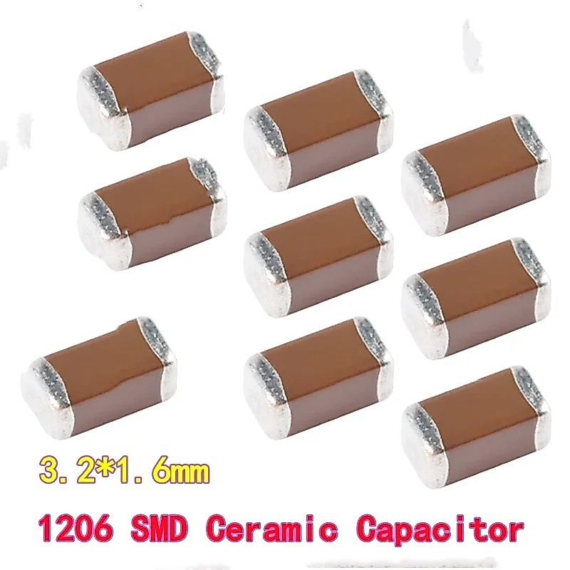 10-50 Chiếc 1206 SMD Tụ Gốm 1UF-100UF 0.1UF 100NF 6.3V 10V 16V 25V 50V 100V 10% X7R 20% X5R 1μF 2.2μ