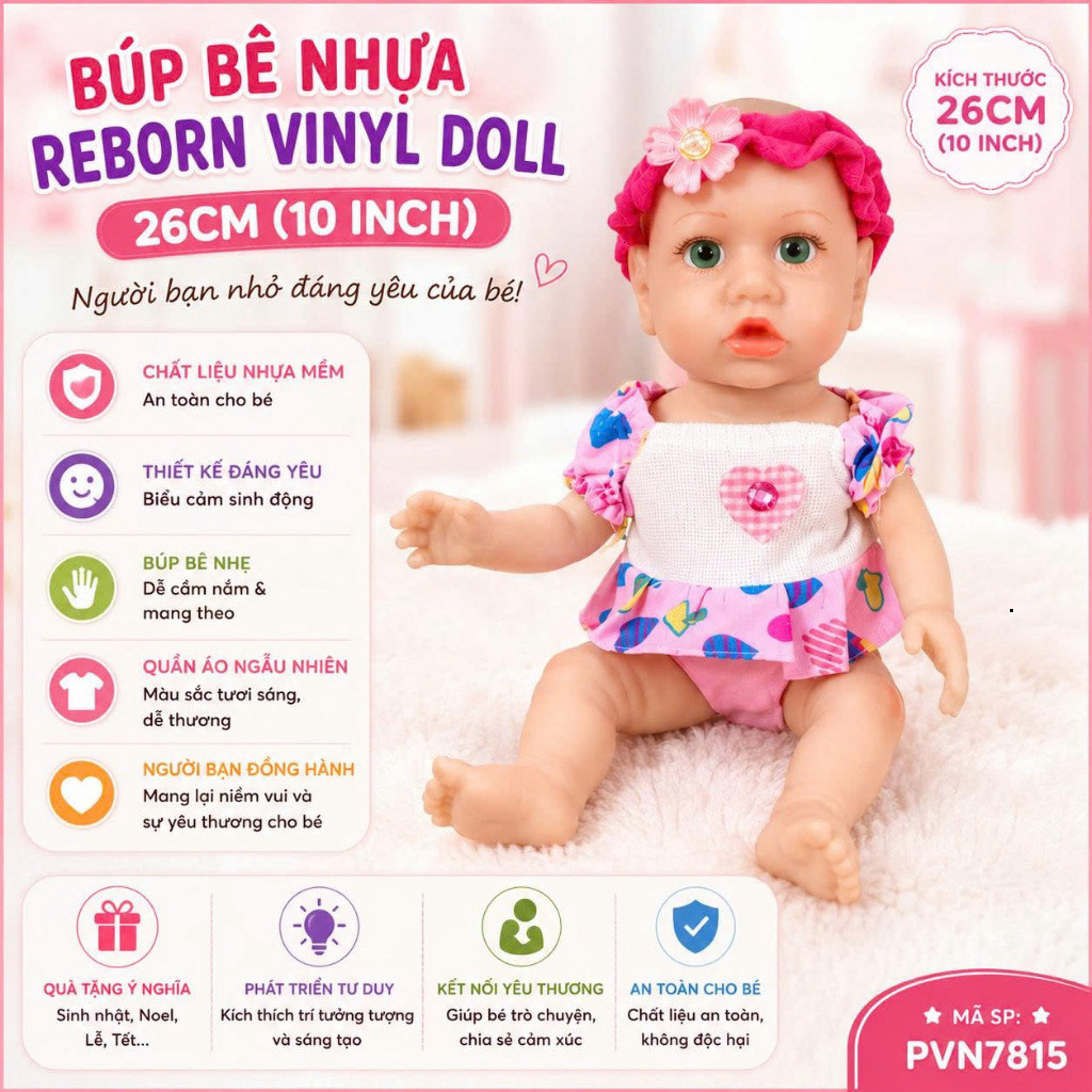 👧Búp Bê Nhựa 26 cm 10 inch Reborn Vynil Doll PVN7815
