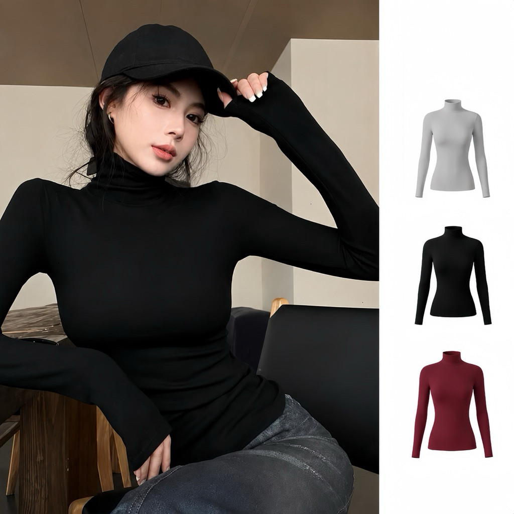 [MỞ BÁN] Áo thun nữ cổ lọ tay dài cổ cao 5 phân dáng ôm vải cotton mịn A061