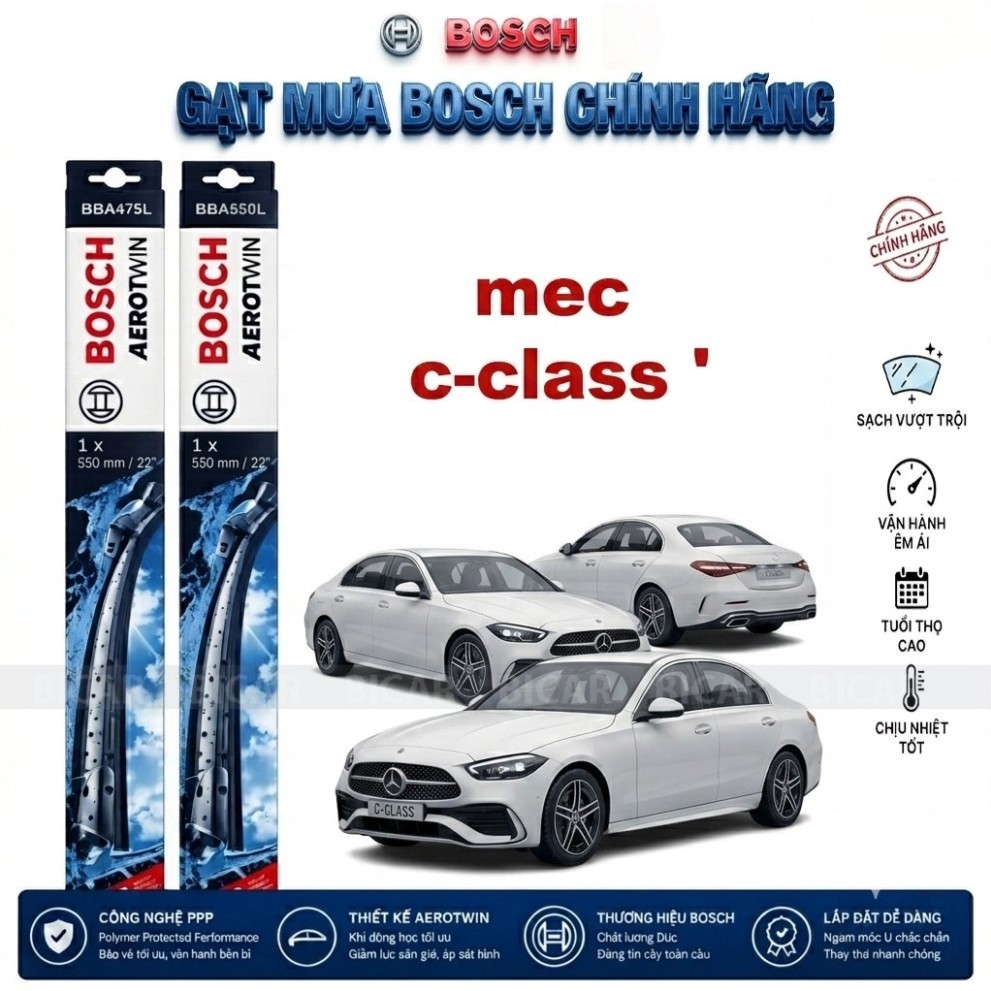 Bộ gạt mưa xe Mercedes C-Class (W205) BOSCH AEROTWIN set A843S cao cấp đời 2016 - 2022