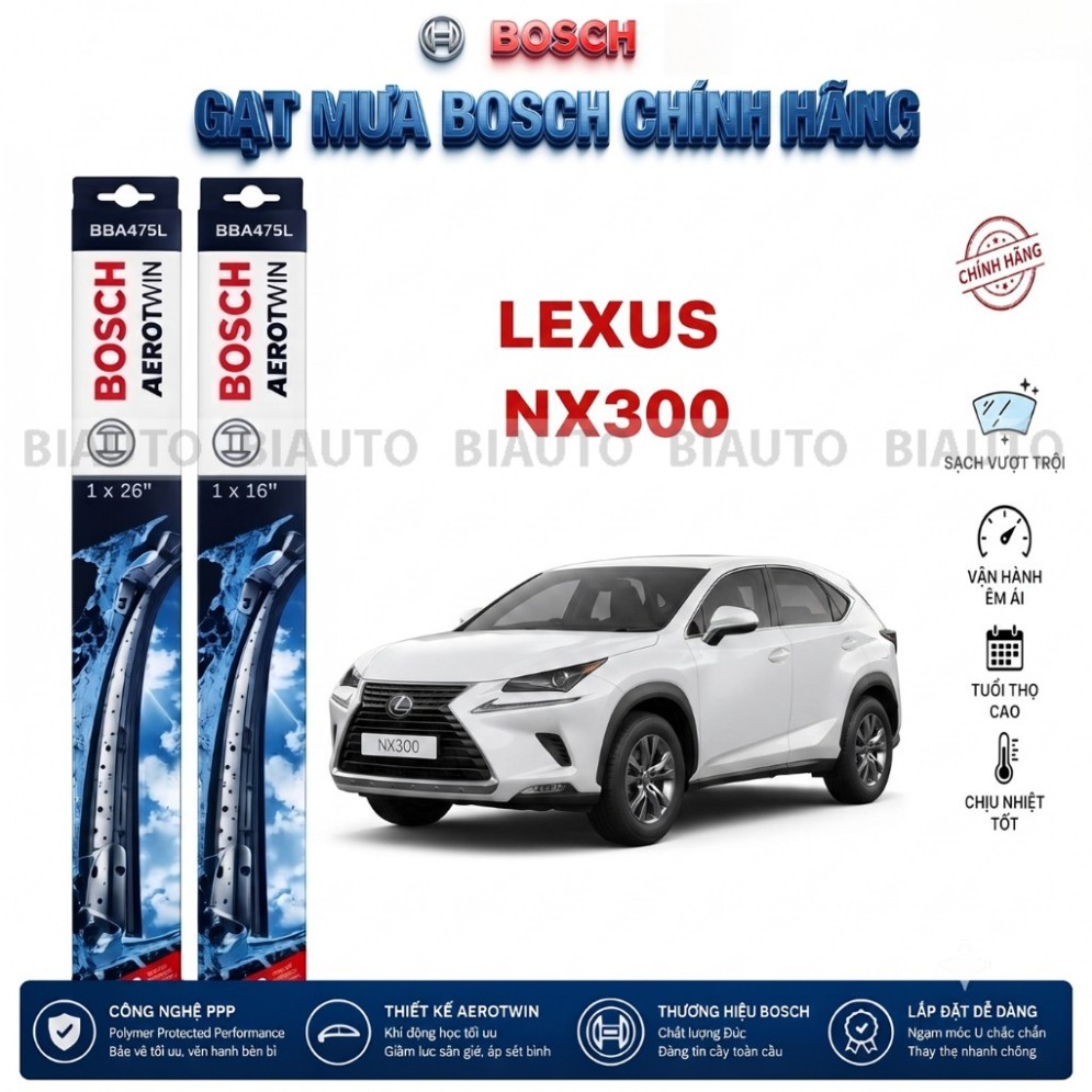 Bộ gạt mưa LEXUS NX300 đời 2018 - 2021 | BOSCH AEROTWIN set A156S cao cấp