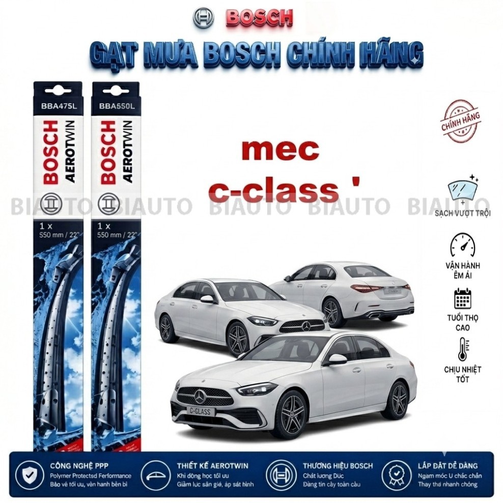Bộ gạt mưa xe Mercedes C-Class (W205) BOSCH AEROTWIN set A843S cao cấp đời 2016 - 2022