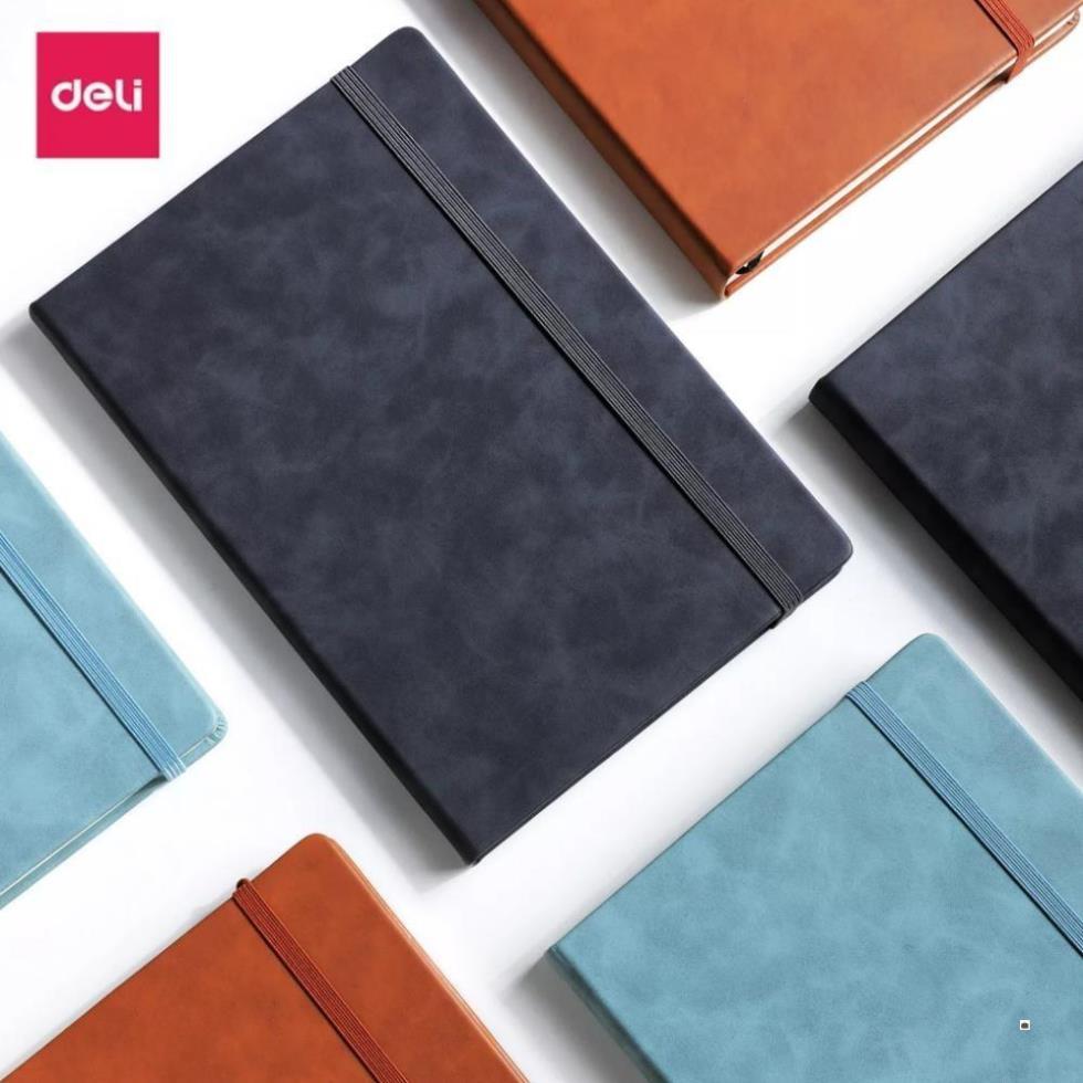 Sổ Tay Ghi Chép A5 A6 Bìa Da Kẻ Ngang Deli - 300 Trang Sổ Tay Bìa Da Chống Nước 80/100gsm Làm Quà Tặ