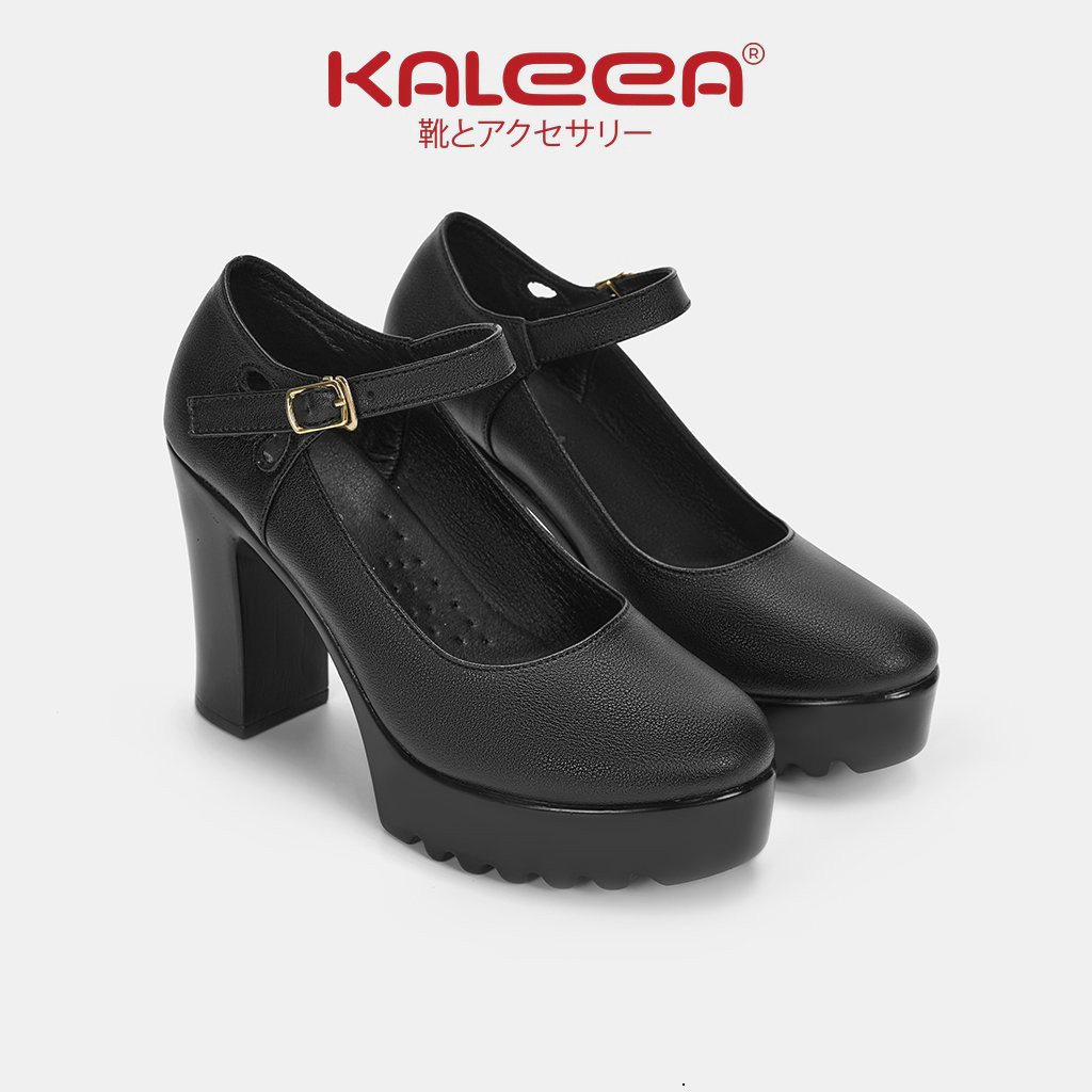Giày Cao Gót Nữ Kaleea MO629 Đế Đúp 9cm Mũi Tròn Da Mềm Êm Chân