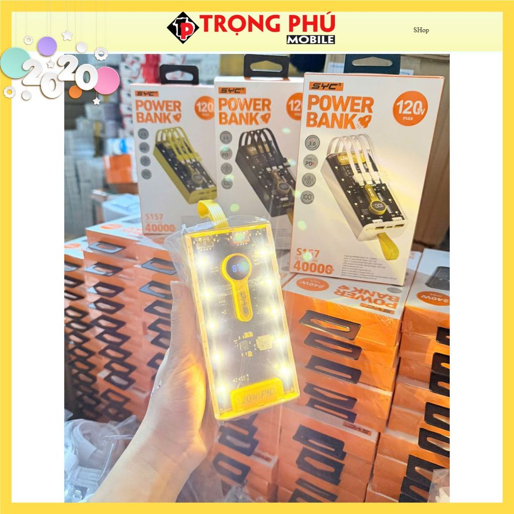 Sạc dự phòng SYC S157 40000mah 120w trong suốt Shop