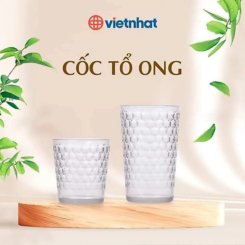 Combo 10 Cốc tổ ong nhựa meka trong suốt Việt Nhật dày dặn siêu bền rẻ đẹp an toàn sức khoẻ 3 SIZE 300ml 380ml và 450ml