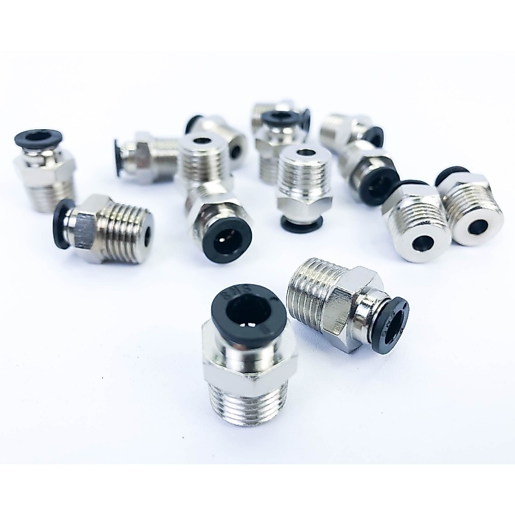 Combo 10 cái Đầu nối thẳng PC-Cút nối nhanh khí nén ren ngoài PC4-M5C/PC4-01C/PC6-M5C/PC6-01C/PC6-02