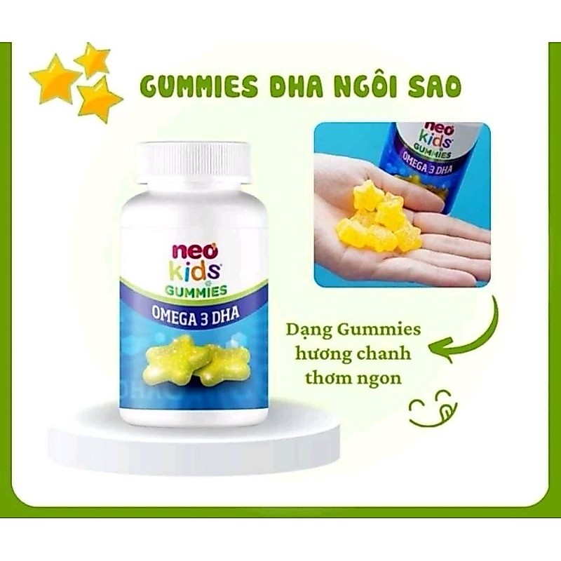 neo kids Gummies Omega 3 DHA cung cấp DHA vi tảo giúp bé thông minh hơn và cung cấp choline cho bé g
