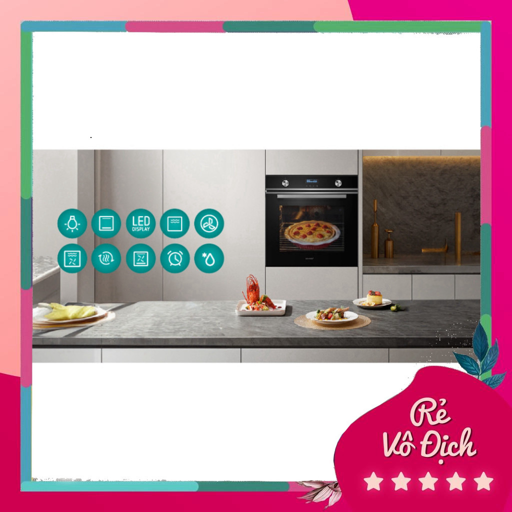 Lò nướng âm tủ GrandX GX75V8, 75L, kính đen, inox chống vân tay
