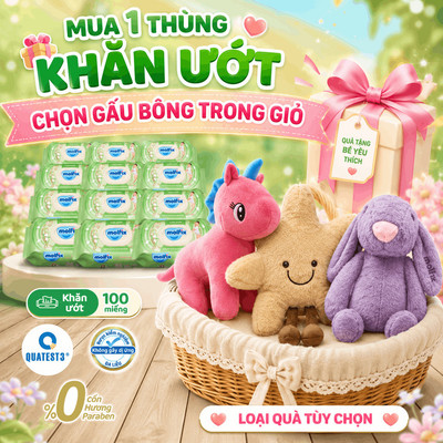 [Chọn QUÀ trong giỏ] Thùng 12 gói Khăn ướt Molfix Thiên nhiên Sạch khuẩn vệ sinh - 100 miếng/gói