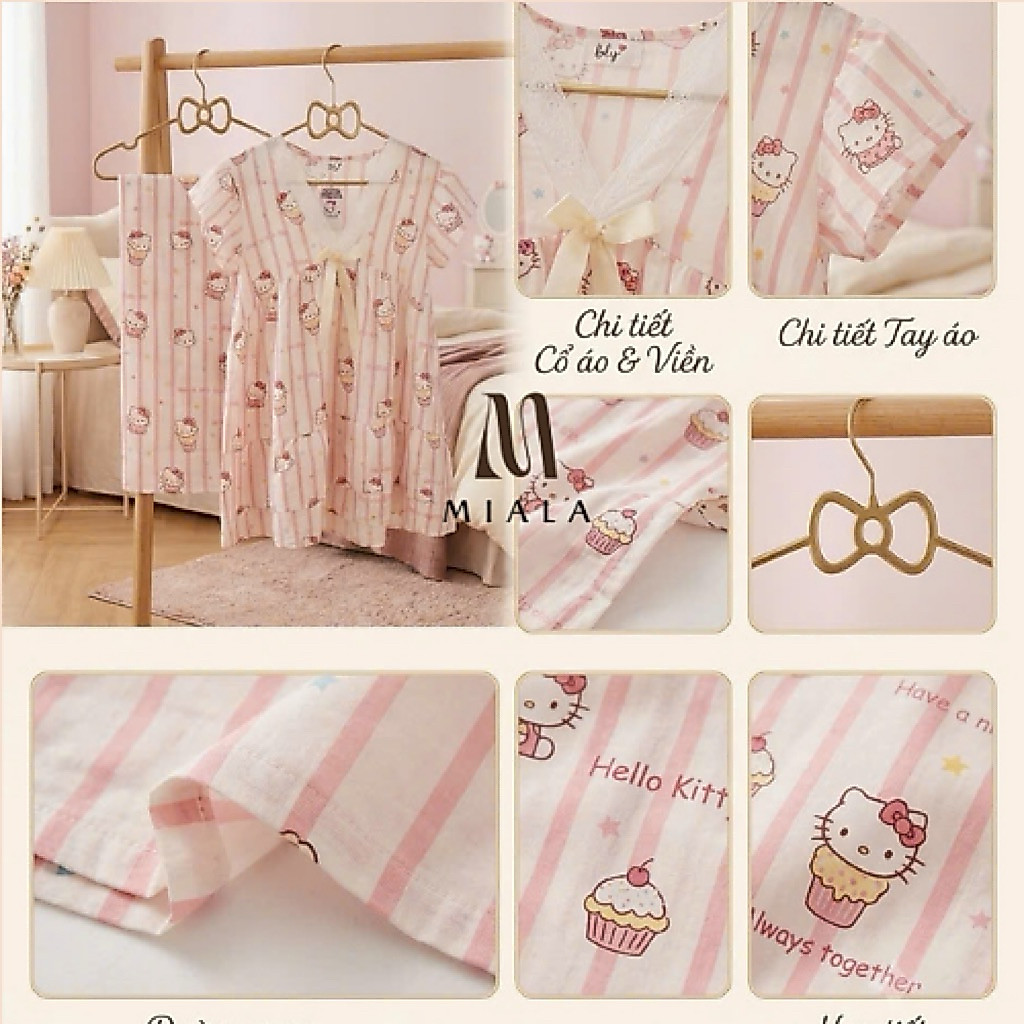 [Deal Mở Bán] Bộ Ngủ Nữ Miala Hoạ Tiết Mèo Hello Kitty, Chất Đũi Hàn Mềm Mịn, Thoáng Mát