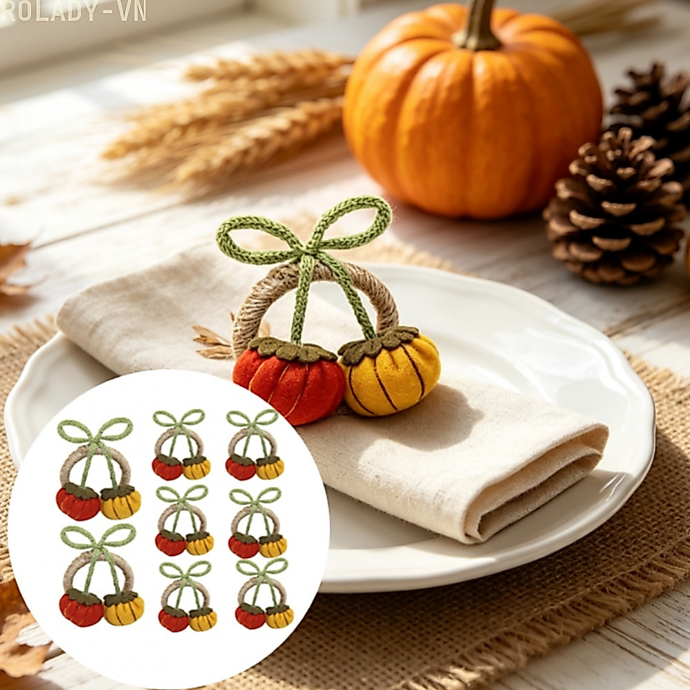 #ROYALLADY#8 Hand Woven Halloween Pumpkin Napkin Rings for Autumn Thanksgiving Table Decor