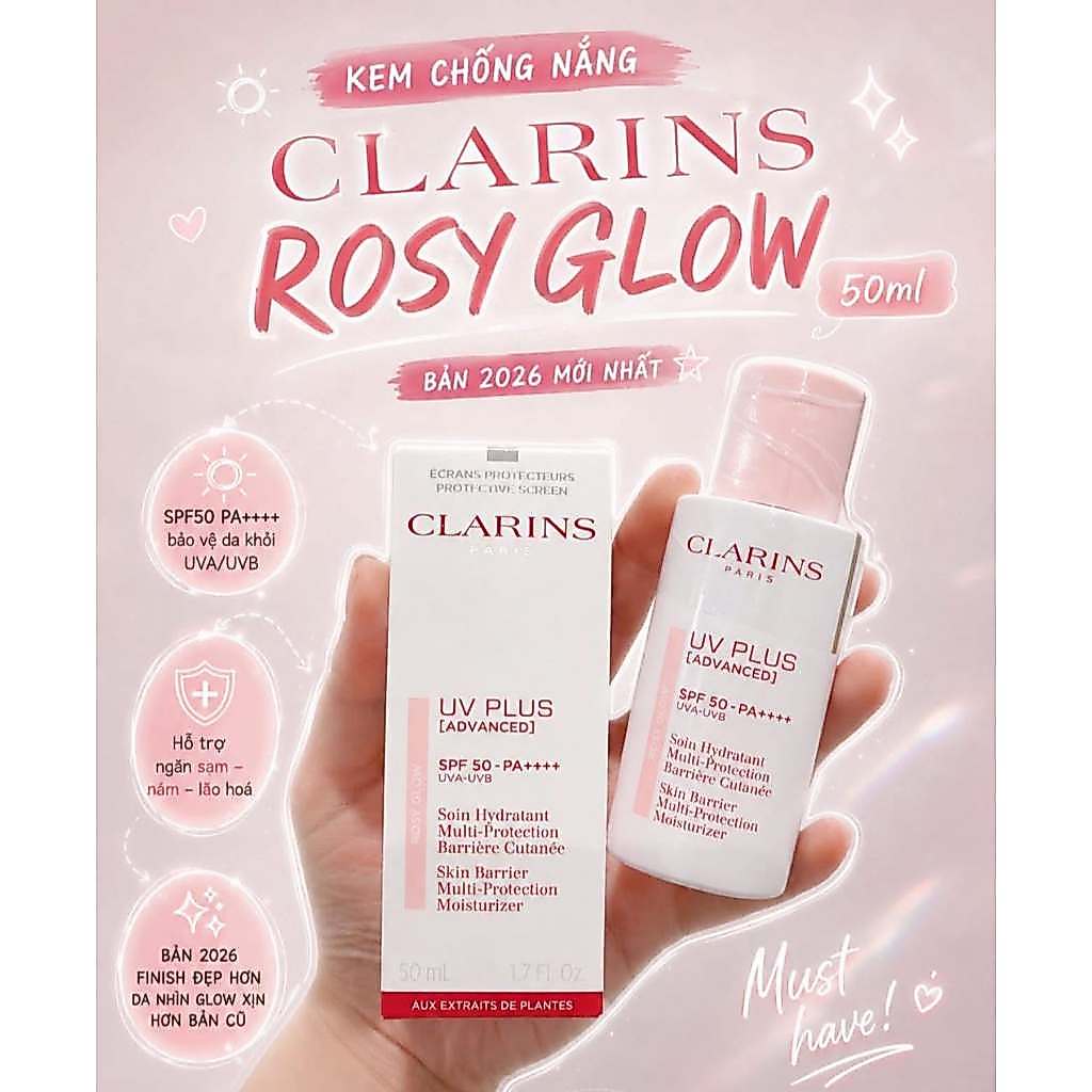 MẪU MỚI Kem Chống Nắng Clarins Rosy Glow SPF 50 / PA++++ 50ml