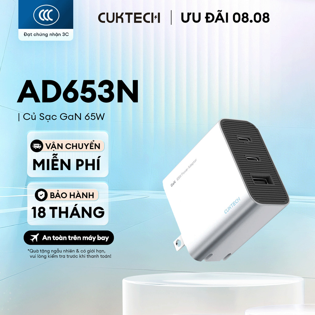 Củ Sạc GaN CUKTECH AD653N 2C1A | Công Suất Max 65W | Kích Thước Nhỏ Gọn | Bảo Hành 18 Tháng | BigBuy360 - bigbuy360.vn