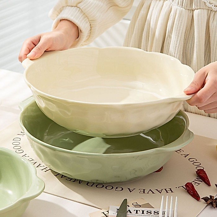 Cream-style Pickled Fish Special Double-eared Large Basin Bowl For Home New Large Ceramic Soup Bowl