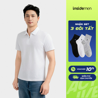 Áo Polo Nam Insidemen Cotton Thoáng Khí Cổ Dệt Kéo Khóa Regular Fit IPS095EDP01