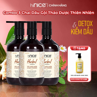 [Mua 3 Tặng 1] Combo 3 Chai Dầu Gội Tinh Dầu Thảo Dược Thiên Nhiên hiNICE Herbal Hỗ Trợ Detox, Kiềm Dầu Da Đầu 435G