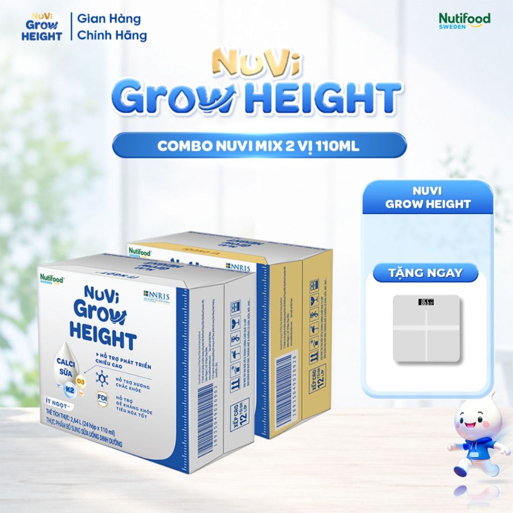Combo NUVI GROW Mix Vị Chuối 110ml+Ít Ngọt 110ml -Hỗ Trợ Phát Triển Chiều Cao