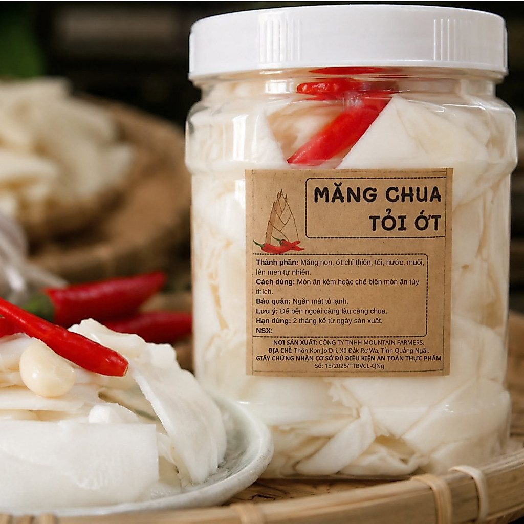 Măng chua tỏi ớt Mountain Farmers từ măng tre gai non lên men truyền thống vị chua thanh